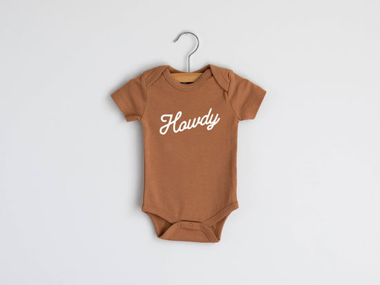 Camel Organic Howdy Modern Baby Bodysuit: 6-12 Months / Short Sleeve