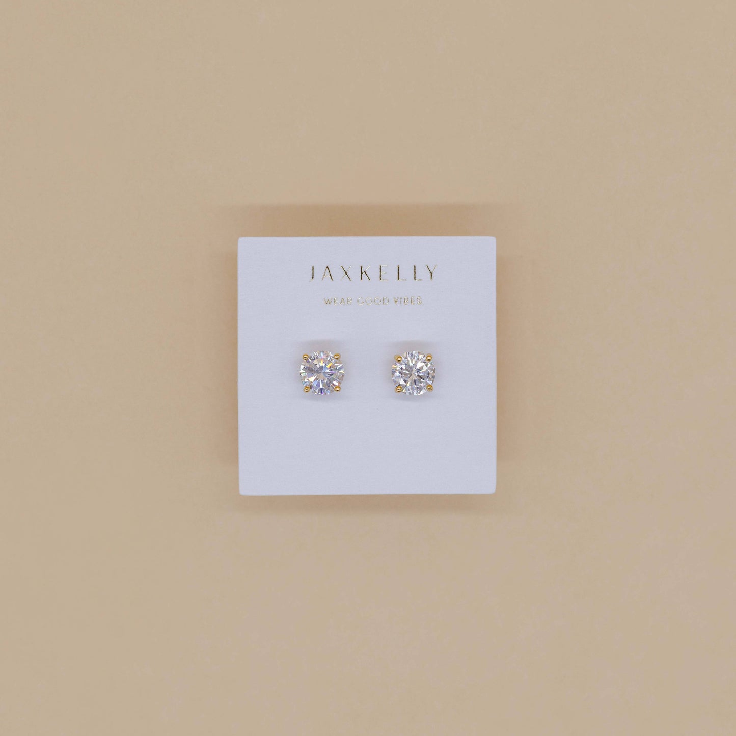 Round CZ - Clear - Gold Earrings