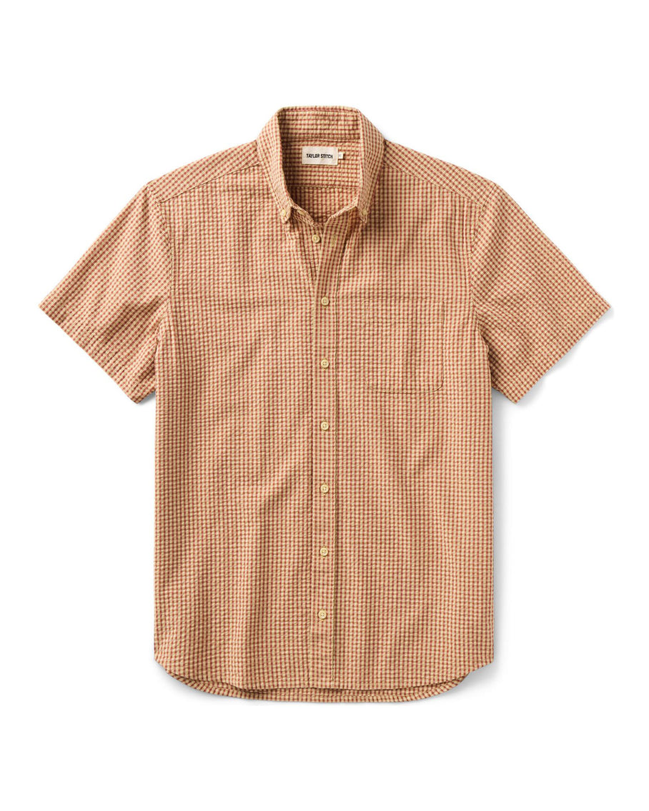 The Short Sleeve Jack in Brick Check Seersucker
