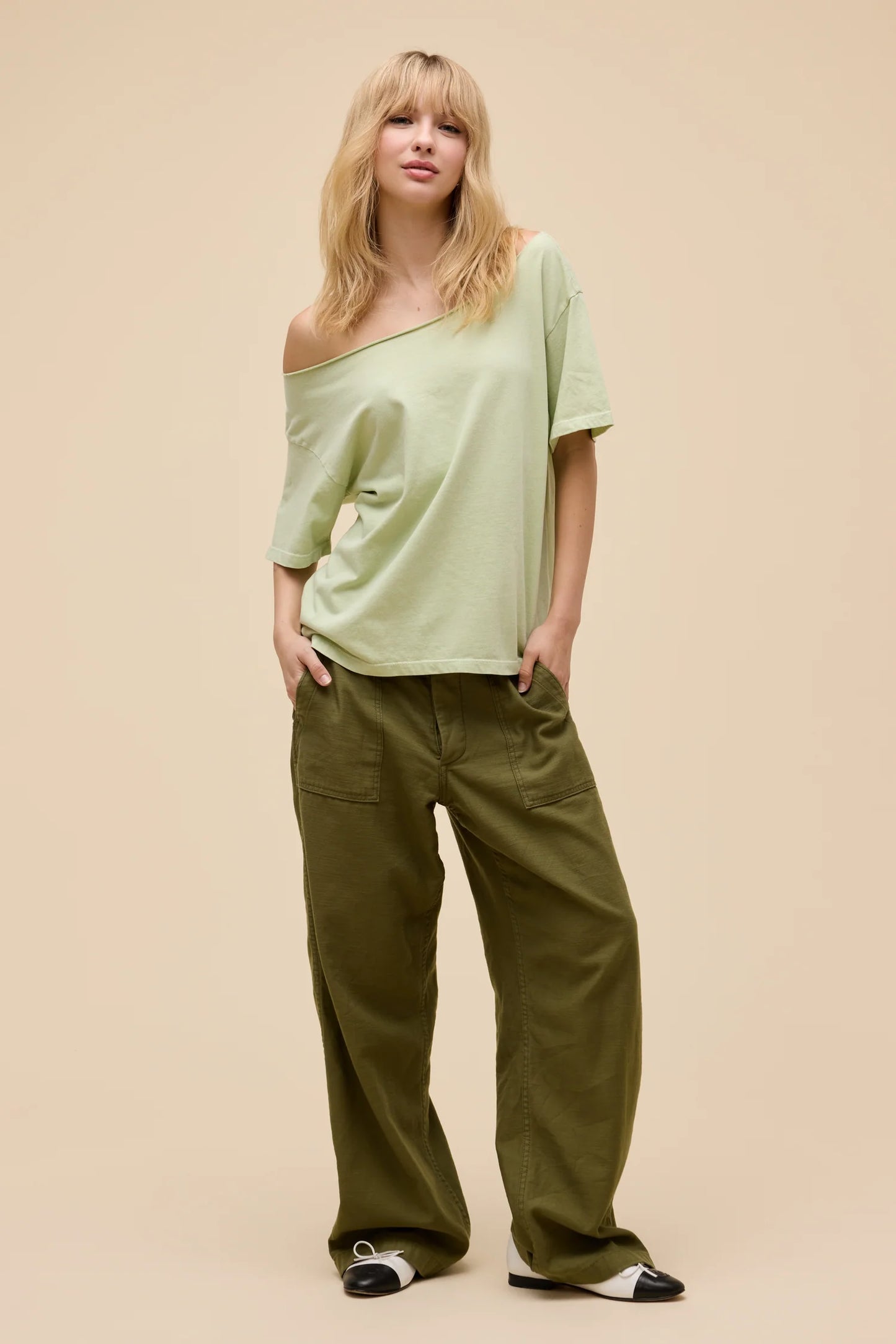 Off-The-Shoulder Tee - Seafoam Green