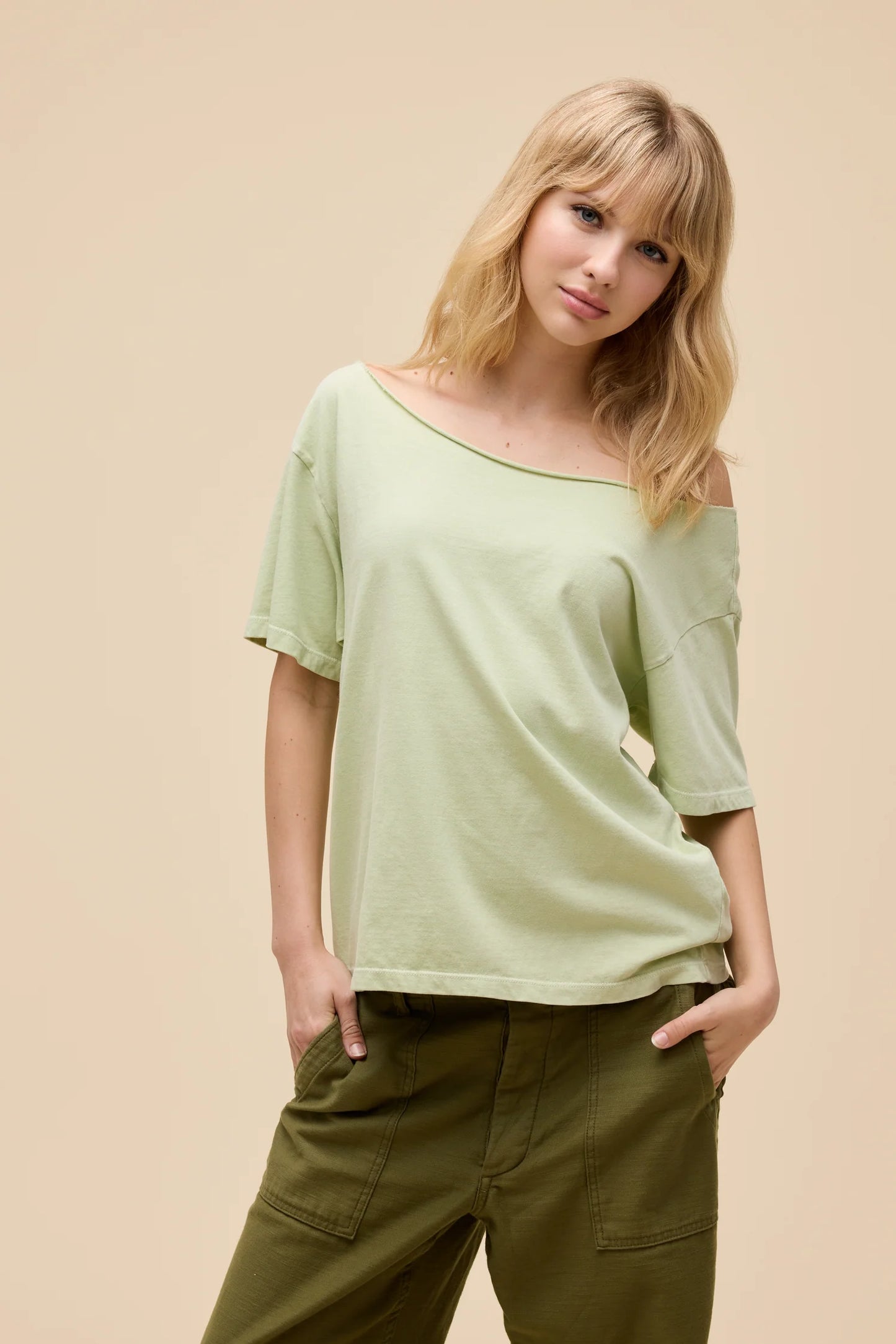 Off-The-Shoulder Tee - Seafoam Green