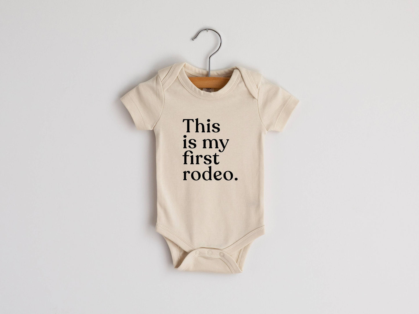 Cream This Is My First Rodeo Modern Organic Baby Bodysuit: 6-12 Months / Short Sleeve