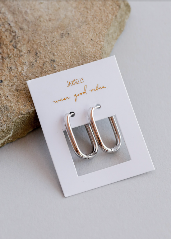 Silver Hoop - Large Rectangle - Earring